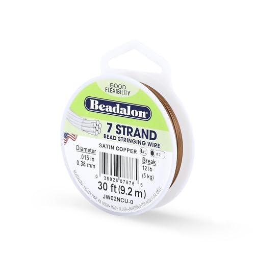 Beadalon 7 Strand Stainless Steel Bead Stringing Wire, 0.015 in / 0.38 mm, Satin Copper, 30 ft / 9.2 m - color: Satin Copper, style: .015 in / 0.38 mm , 30 ft / 9.2 m