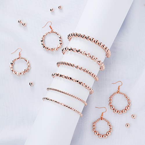 WILLBOND 1200 Pcs Round Spacer Beads for Jewelry Making 4/6/8 mm Smooth Ball Beaded Seamless Loose Ball Embellishments with Holes for Stackable Bracelet Craft(Rose Gold) - color: Rose Gold