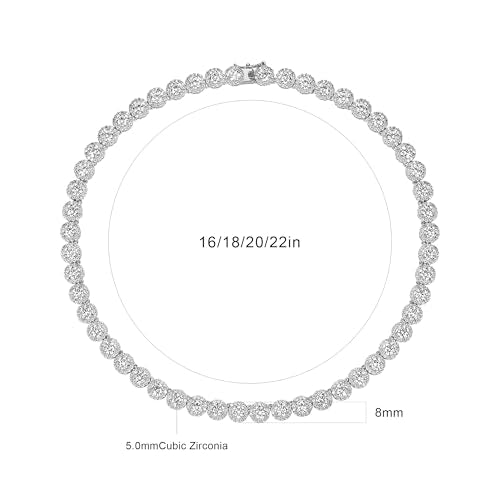 Gemsme 18K White Gold Plated Halo Necklace 5.0mm Round Cubic Zirconia Classic Tennis Necklace - color: White Gold, size: 22 inch