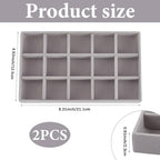 2Pcs 5 x 8.3 Inch Jewelry Drawer Inserts Velvet Jewelry Tray Gray 15 Grids Dresser Earring Drawer with Removable Divider Necklace Organizer Storage Container for Bracelet Ring Watch Display - style: Gray 15 Grids