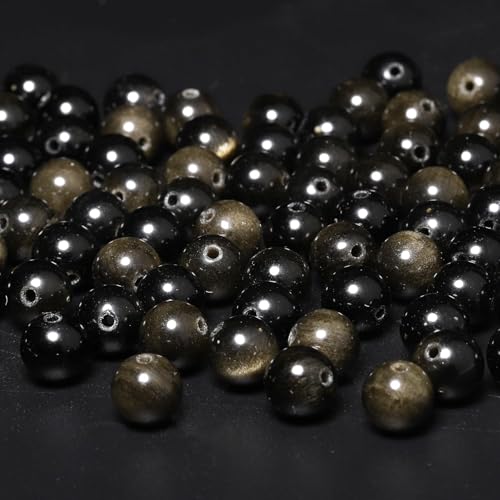 35pcs 10mm Natural Stone Beads Gold Obsidian Beads Crystal Gemstone for Jewelry Making, DIY Bracelet Necklace - color: Gold Obsidian, size: 10mm