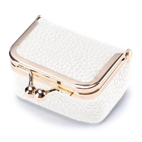 Genuine Leather Mini Jewelry Box for Women, Square Coin Purse with Kiss Lock, Jewelry Organizer Travel Case (Small, Creamy) - color: 109. Creamy, size: Small