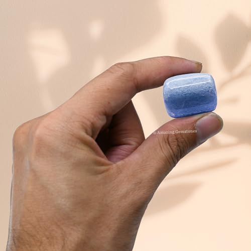 Amazing Gemstone Blue Calcite Crystal Tumbled Stones Polished Rocks - Natural Gem Stones for Healing - DIY Crystals for Protection (1 Piece) - color: Blue Calcite