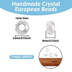 Pandahall 100pcs Glass European Beads Large Hole Beads Round Faceted Rondelle Slide Charms No Metal Core for Bracelet Jewelry Makings Crystal AB 14mm in Diameter