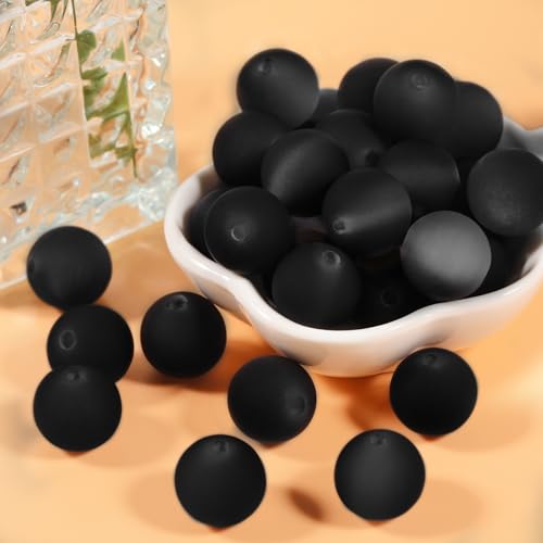 25pcs Resin Transparent Frosted Beads 16mm Cat Eye Circular Rubber Bead Spacer Bead DIY Making Friendship Bracelet Phone Chain Keychain Pen Beads Accessories (Black) - color: Black