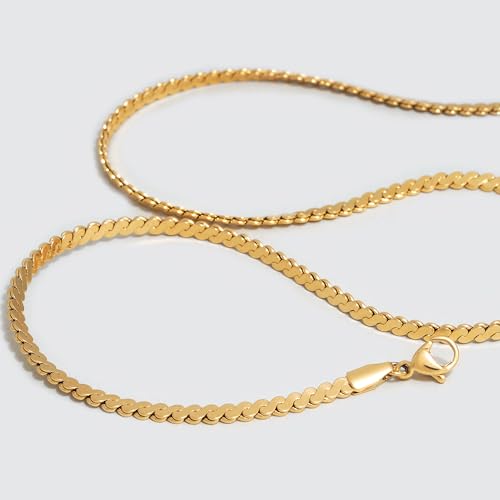 Dremmy Studios Dainty Gold Choker Necklace for Women 14K Gold Plated Coin Disc Figaro Layered Beaded Flat Mariner Sideways Cross Wishbone Link Clavicle Necklaces - style: 2.7mm Woven Chain