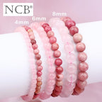 NCB 2.3-Piece 4mm Natural Crystal Gemstone Stretch Bracelets – Handmade Reiki Energy Healing Jewelry for Meditation,Yoga, Unisex - color: 2PCS ( Pink Quartz+Rhodochrosite ), size: 8mm