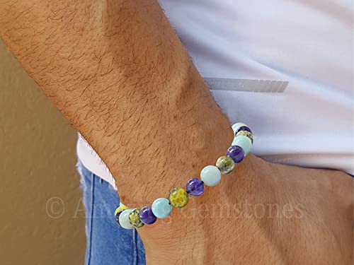 Amazing Gemstone Bracelet for Headaches and Migraines - Amazonite Serpentine Amethyst Bracelet Set for Men Women Healing Calming Anxiety Stress Relief Gifts Pulseras Para Hombres Mujer (Adjustable) - color: Headache & Migraine
