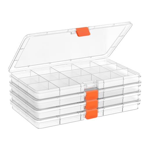 Moon Magpie 8PACK Extra Thick Bead Organizers, 15 Grid Mini Clear Plastic Storage Box Craft Containers for Nail jewelry rhinestones DIY Supply Case - size: 8P-FixedGrid