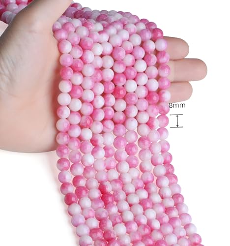 Natural Stone Beads 100pcs 8mm Pink Tourmaline Jade Round Stone Beading Loose DIY Smooth Beads for Bracelet Necklace Earrings Making - color: Pink Tourmaline Jade, size: 100pcs