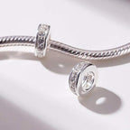 925 Sterling Silver Spacer Charm Bead with Clear CZ for Pandora Charms Bracelets - color: 2pcs Clear