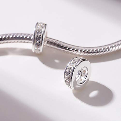 925 Sterling Silver Spacer Charm Bead with Clear CZ for Pandora Charms Bracelets - color: 2pcs Clear