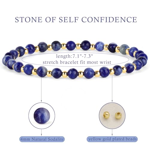 QOGIR 14k gold Handmade Healing Bracelet, Natural Gem Stone Crystal Elastic Gold Bracelet - color: Blue Sodalite - Self Confidence, size: 4m