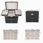 Dajasan Jewelry Organizer Box, Large Jewelry Boxes for Women Girls, Space-Saving 4 Layers Jewelry Storage Case with Drawer, Movable Metal Stand, Modern, Gift Idea (Black + Gold) - color: Black + Gold
