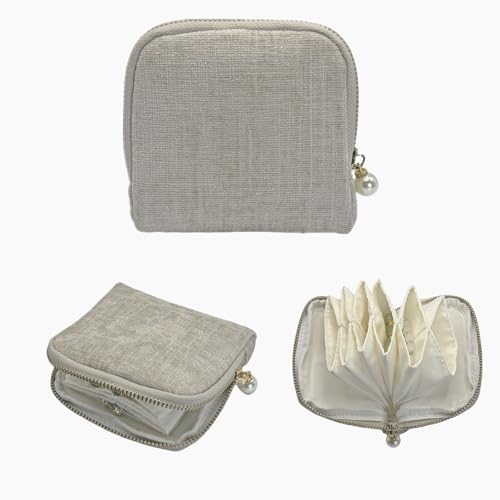 Small Travel Jewelry Case - Jewelry Travel Organizer Bag with Zipper for Bracelets, Necklaces, Bangles, Jewelry Organizer Storage Bag Gift for Women Girls - LJB002-Beige - color: Beige-Pearl