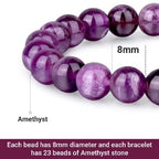 Crystal Vibe 8mm Beaded Bracelets For Women Men - Healing Crystal Bracelet - Adjustable Size - color: Amethyst
