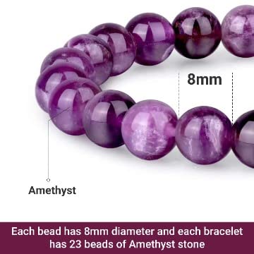 Crystal Vibe 8mm Beaded Bracelets For Women Men - Healing Crystal Bracelet - Adjustable Size - color: Amethyst