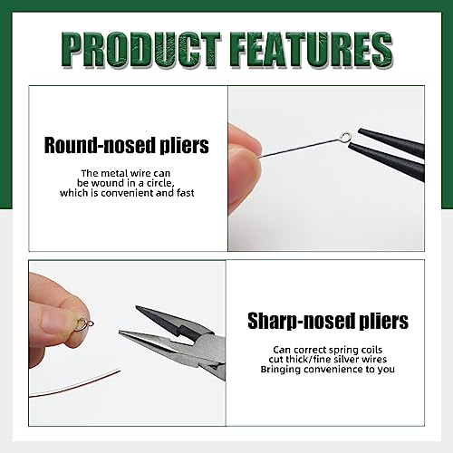 Keadic 8Pcs 4.5” Jewelry Pliers Set Contains Round Nose Pliers, Needle Nose Pliers, Bent Nose Pliers, Wire Cutters, Crimping Pliers, Nylon Pliers, End Nippers, Bail Making Pliers for Jewelry Making