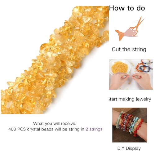 XIANNVXI Citrine Beads, Natural Chip Stone Beads 400Pcs Crystal Bead 5-8mm Irregular Healing Crystal Loose Rocks for DIY Jewelry Making - color: A-Citrine