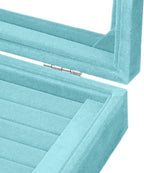 Jewelry Box Rings Organizer Tray 7 Slots Velvet Jewelry Earring Storage Box With Transparent Lid Jewelry Display Case for Girls Women (Light Blue) - color: Light Blue