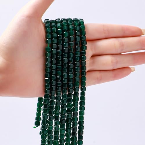 Natural Faceted Green Agate Cube Stone Beads 5-5.5mm 60pcs/str Loose Square Semi Gemstone Stone Beads for Making Bracelets Necklace Earrings - color: Green Agate