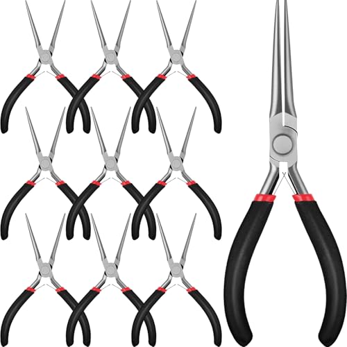 10 Pcs Mini Needle Nose Pliers Bulk, 6 Inch Precision Pliers Set with Extra Long Tips for Jewelry Making, Wire Wrapping, Small Object Gripping, DIY Project (Black,Textured Handle) - color: Black, Textured Handle