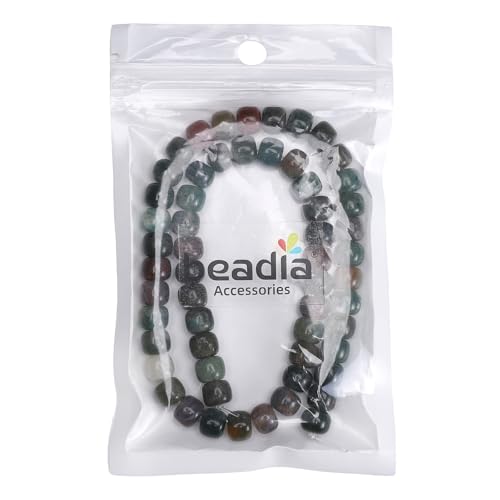 BEADIA Natural Indian Agate Flat Cut Round Drum Stone 8mmx7mm Loose Semi Gemstone Beads for Jewelry Making 38cm - color: Indian Agate
