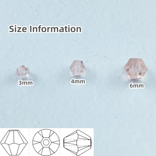 200pcs Bicone Crystal Beads 6mm Crystal Glass Faceted Beads for Necklace Bracelet Earrings DIY Jewelry Crafts Making Supplies(Light Pink) - color: Light Pink, size: 6mm