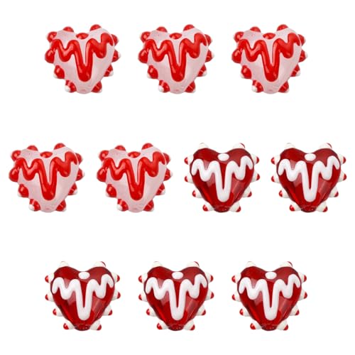 Stiesy Handmade Lampwork Beat Heart Beads, 10Pcs Love Heart Shaped Enamel Glass Beads Bulk for Jewelry Making, DIY Valentine Gift Friendship Bracelet and Necklace Charm - color: Heart-2 Colors-10pcs