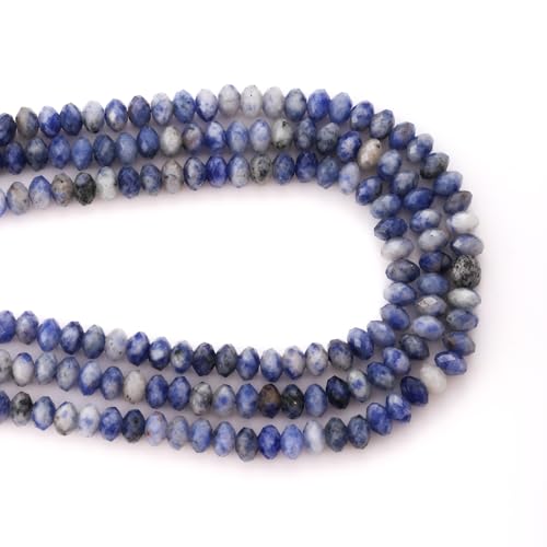 Faceted 4x6mm Natural Blue White Sodalite Stone Rondelle Spacer Gemstone Beads Loose Semi Gemstone Beads for Jewelry Making - color: Blue White Sodalite