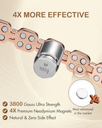 Feraco Pure Copper Bracelets for Women, 4X Ultra Strength Magnetic Bracelet with 3800 Gauss Neodymium Magnets & Dazzling Austrian Cut Crystals Stone, Adjustable Jewelry Gift - style: Radiant Square Shine - Rose Gold