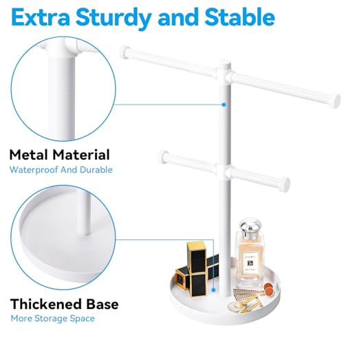bodkar Necklace Holder Organizer Stand,2-Tier Sturdy Metal Jewelry Stand with Round Tray for Bracelet Bangles Holder Display,12.9" Tall for Long Necklace - color: White