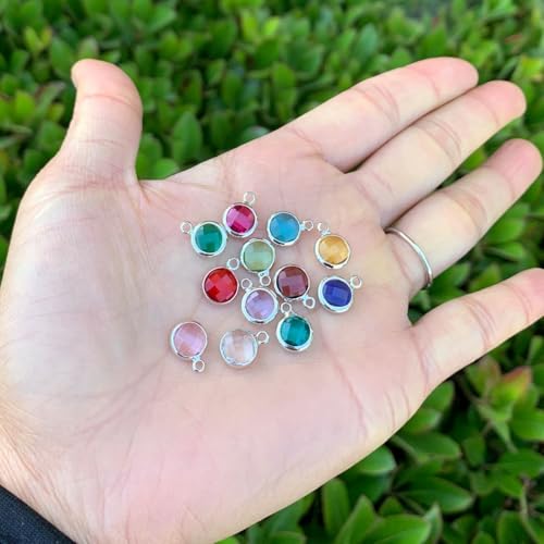 Adabele 1 Set Grade A Mixed Dangle Birthstone Charm 8mm Crystal Bead Sterling Silver Plated (12pcs) For DIY Craft Jewelry Making CCP21 - color: Silver, size: 8mm (0.31") -12pcs
