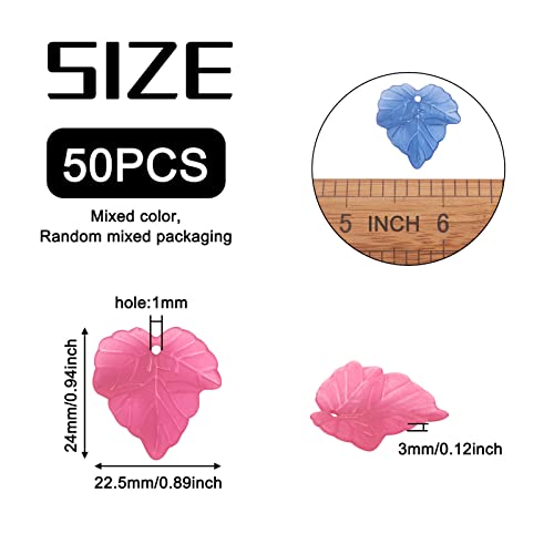 Crafans 50Pcs Frosted Acrylic Leaf Charms Spring Autumn Leaf Pendants Maple Leaves Beads Plant Petal Charms for Jewelry Making (Random Color) - color: Random Color