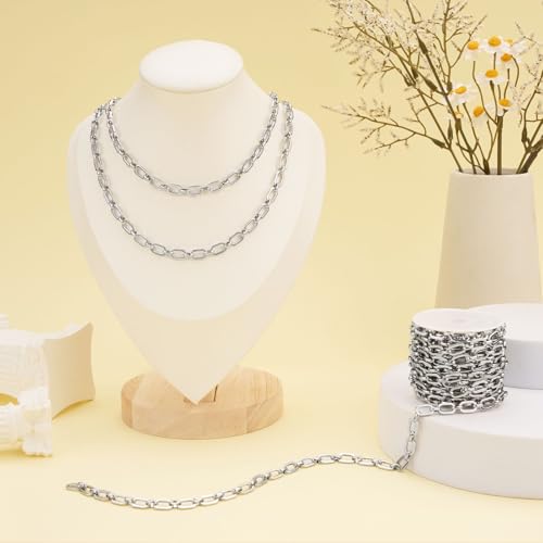 Jabogrii 9.8 Feet Silver Paperclip Chain for Jewelry Making Stainless Steel Oval Link Chain Spool Handmade Jewelry Findings - color: Paperclip Silver