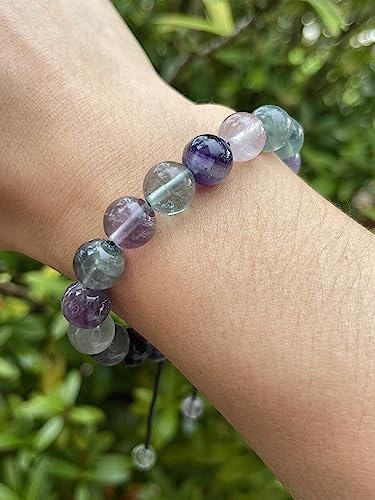 GAF TREASURES Grade A ++ Gemstone Round Bead Adjustable Bracelet 10mm, Genuine Crystal Bead Bracelet, Gift for Men & Women - color: Rainbow Fluorite