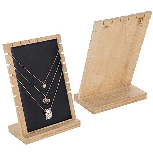 MyGift Modern Bamboo Necklace Jewelry Tabletop Display Boards, Set of 2,Black - color: Black
