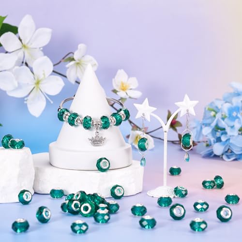 100pcs 14mm Large Hole Glass Beads Dark Cyan European Beads Lampwork Loose Spacer Beads for Christmas DIY Craft Snake Chains Charms Bracelet Necklace Earring Making Hole: 5mm - color: Dark Cyan