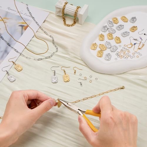 UAMOAKNG 10pcs Stainless Steel Charms + 10pcs Gold Plated Charm Pendant Bulk with Jump Rings Jewelry DIY Supplies - color: Square Moon