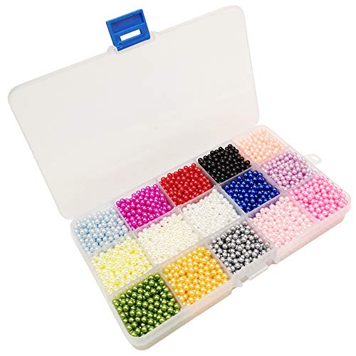 Chenkou Craft 4500pcs 4mm Assorted 15 Colors No Hole Round Ball Bead Scrapbooking Craft DIY Beads Decoration + Plastic Box (Assorted Colors, 4mm) - color: Assorted colors, size: 4mm