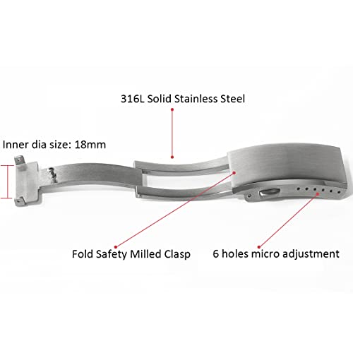 watchdives Watch Buckle 18mm Stainless Steel Watchband Clasp Silver Fold Safety Milled Clasp Replacement - color: Silver, size: 18mm