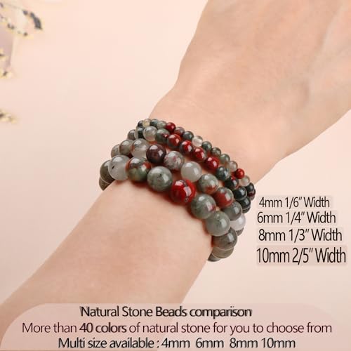 LPBeads Handmade Natural Gemstone Stretch Elastic Bracelet Healing Crystal Round Stone Beads Jewelry Gifts for Women Men - color: African Bloodstone, size: 4mm