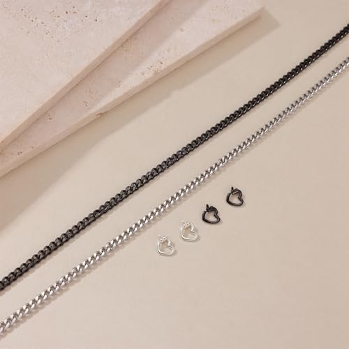 Mother’s Day Gift – Permanent Bracelet Kit with Love Vow Card, 316L Stainless Steel Chain & 925 Silver Heart Clasp, Handcrafted, Ideal for Anniversary & Romantic Date Night - color: Silver + Black