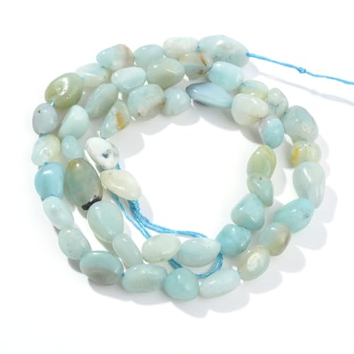 Amazonite Pebble Nugget Oval Free Tumbled Stone 6-8mm Natural Gemstone Loose Beads Approx 15.5 inch for DIY Jewelry Making - color: Amazonite