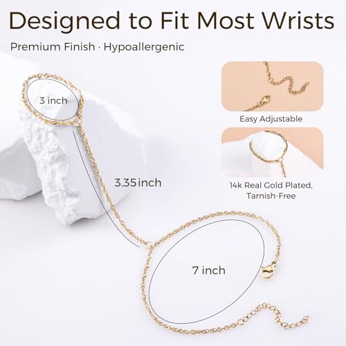 Gold Hand Chain Bracelet for Women, Ring Bracelet Hand Chain Non Tarnish Waterproof Dainty Finger Bracelet Beaded Cubic Zirconia Layered Twist Link Stack Bracelets Trendy Jewelry Gift for Her - color: Twist Chain