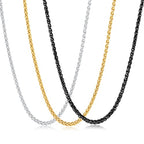 3 Pcs Chain Necklace for Men, 4mm Stainless Steel Gold Black and Silver Wheat Chains for Mens Jewelry Gift, 16"/20"/24"/28"/32 Inches