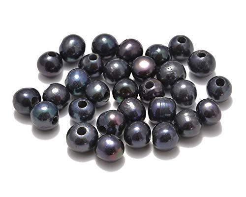AD Beads Natural Gemstone 10mm Round Loose Beads Big Hole 2mm Sized 30pcs (Black Pearl) - color: Black Pearl