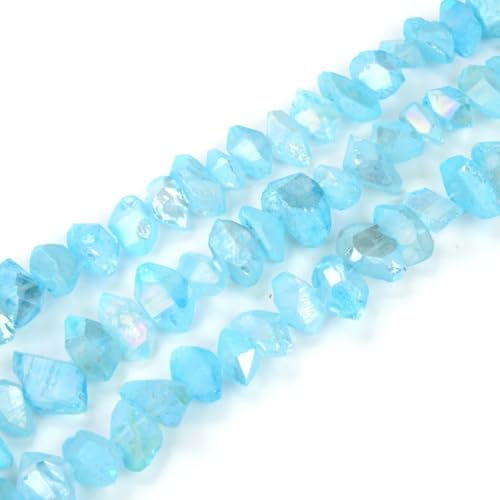 Adabele 15 Inch Natural Raw Healing Crystal Quartz Nugget Drilled Gemstone Loose Beads Aqua Blue AB Titanium Coated Chakra Gem Stone Spacer for Jewelry Craft Making GA-B7 - color: Aqua Blue Ab, size: 15 Inch/1 Strand