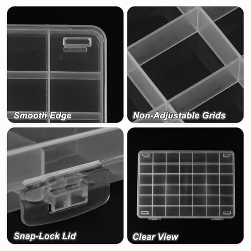 SUTOKAKA 1Pc 42 Grids Clear Plastic Jewelry Organizer Box Large Bead Storage Container with Non-Adjustable Dividers Small Parts Compartment Organizer for Washi Tapes Crafts Screws Sewing Threads - size: 42