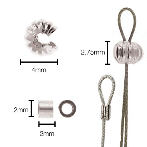 The Beadsmith Basic Elements Crimp Tubes & Corrugated Crimp Covers Designed to Secure The Ends of Jewelry Stringing Cables & Wires, Silver Color